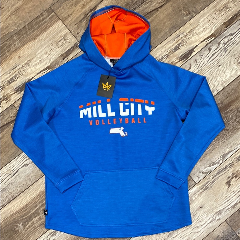 Blue Volleyball Hoodie with Orange Lining